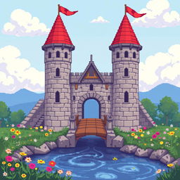 A charming pixel art depiction of a castle