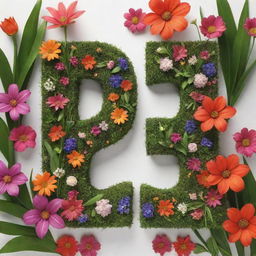 3D text saying '6 Namuncura' embellished with vibrant plants, blooming flowers and lush grass against a white background.