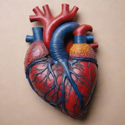 A highly detailed human heart, with its chambers and veins intricately filled with vividly colored traditional Philippine arts such as weaving, dance, and Tattoos.