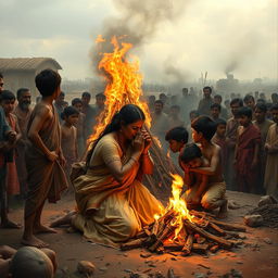 A poignant depiction of Pandu's cremation ceremony, capturing a heart-wrenching scene