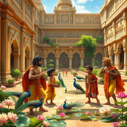 A depiction of the Pandavas and the Kauravas from the Indian epic Mahabharata during their childhood