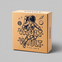 A creatively crafted cardboard box featuring an astronaut design and the title "VAULT"