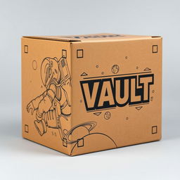 A creatively crafted cardboard box featuring an astronaut design and the title "VAULT"