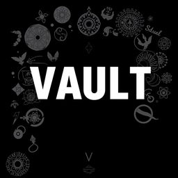 A black T-shirt design with the text "VAULT" prominently displayed