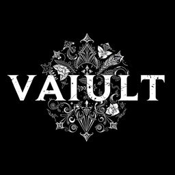 A black T-shirt design with the text "VAULT" prominently displayed