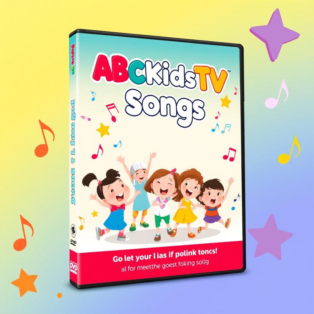 A bright and cheerful cover design for a children's song DVD titled 'ABCKidsTV Songs'