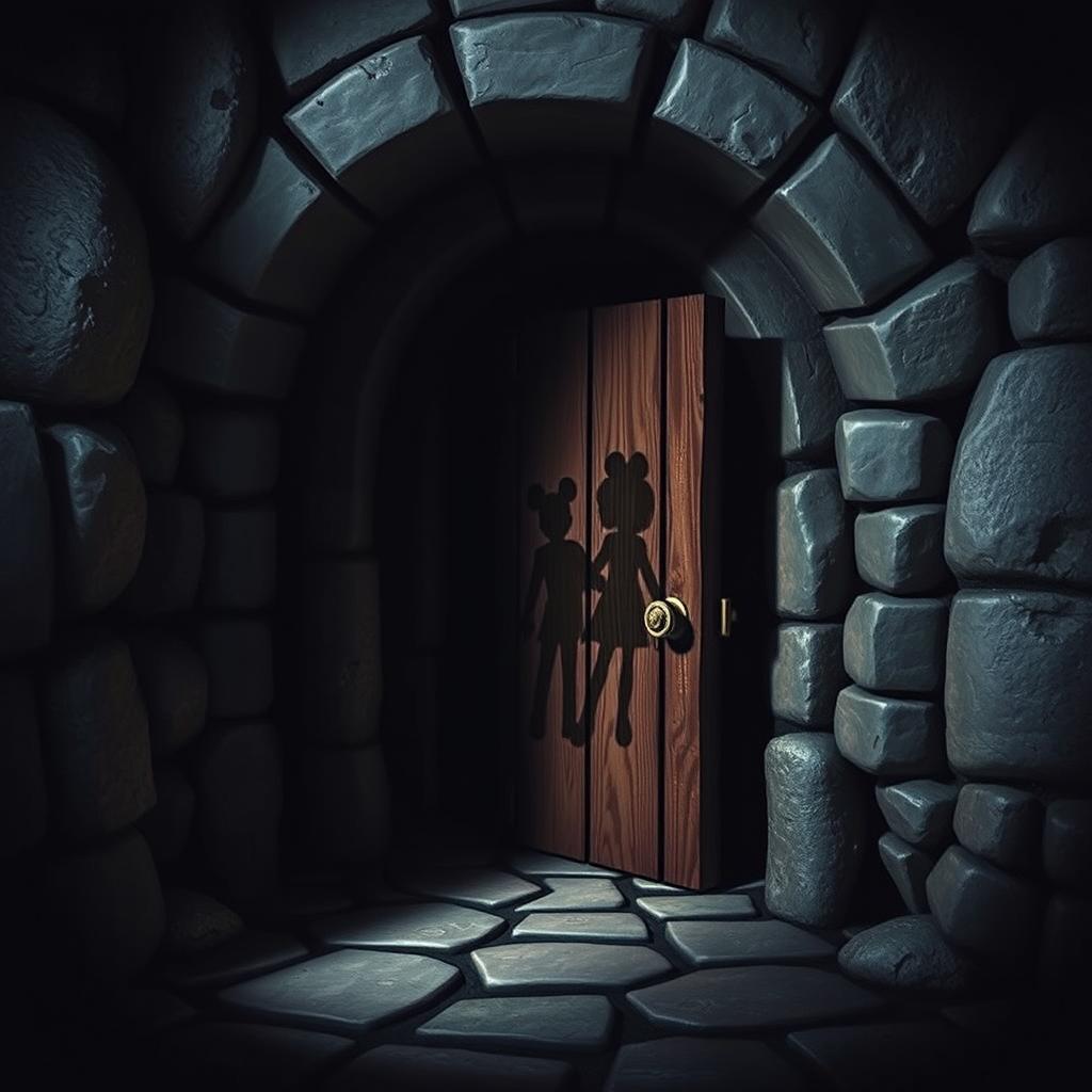 A captivating thumbnail image aiming to reveal the dark secrets of Disney, depicting a hidden underground chamber beneath a whimsical Disney castle