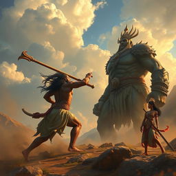 The mighty Bhima, with unparalleled strength and determination, engaged in an epic battle against Hidimba, the formidable giant king