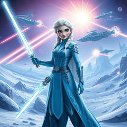 Elsa from Frozen reimagined as a Jedi in the Star Wars universe