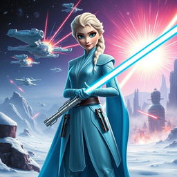 Elsa from Frozen reimagined as a Jedi in the Star Wars universe