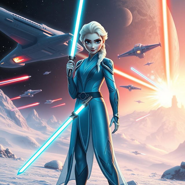 Elsa from Frozen reimagined as a Jedi in the Star Wars universe