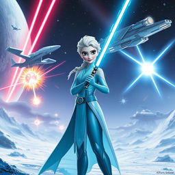 Elsa from Frozen reimagined as a Jedi in the Star Wars universe