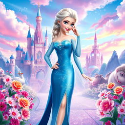 Elsa from Frozen envisioned as the main character in a film styled like a classic Disney Barbie movie