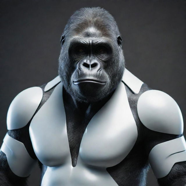 A gorilla styled as a science fiction professor, clad in futuristic attire.