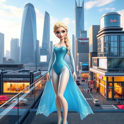 Elsa from Frozen as the main character in a modern-era Barbie-style Disney film