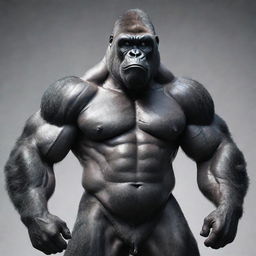 A muscular gorilla, with a sci-fi aesthetic, displaying pronounced muscles and wearing futuristic glasses.