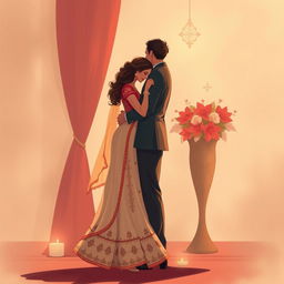 artistic and tasteful illustration of a romantic couple in an intimate, warm setting