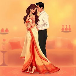 artistic and tasteful illustration of a romantic couple in an intimate, warm setting