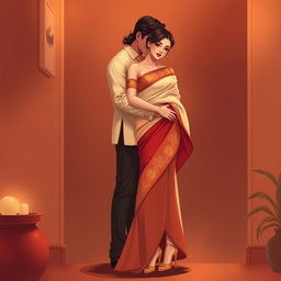 artistic and tasteful illustration of a romantic couple in an intimate, warm setting