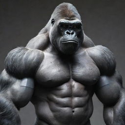 A muscular gorilla, with a sci-fi aesthetic, displaying pronounced muscles and wearing futuristic glasses.