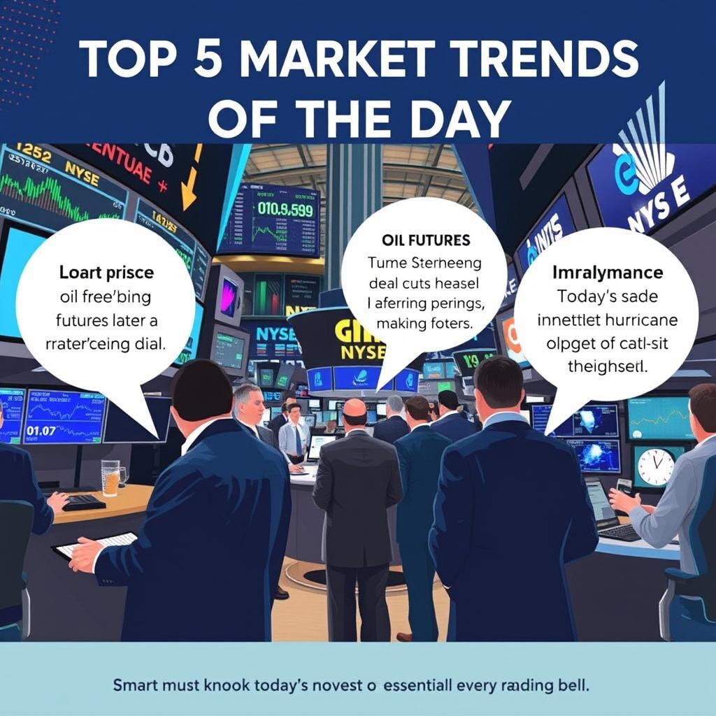 A bustling stock market scene illustrating the top 5 market trends of the day