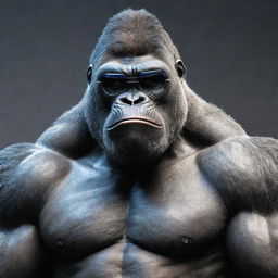 A muscular gorilla, with a sci-fi aesthetic, displaying pronounced muscles and wearing futuristic glasses.