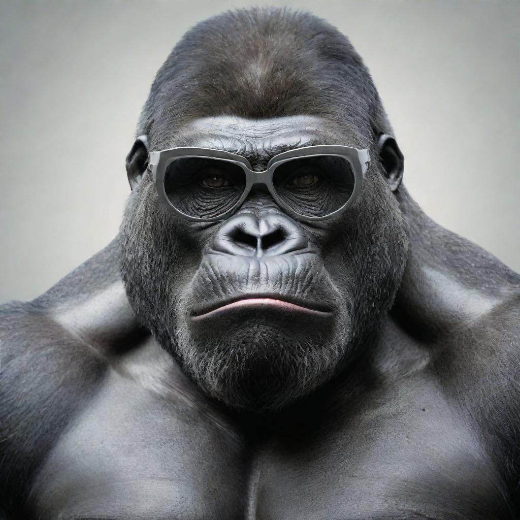 A robust and muscular gorilla with a sci-fi theme wearing sleek, futuristic reading glasses.