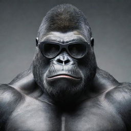 A robust and muscular gorilla with a sci-fi theme wearing sleek, futuristic reading glasses.