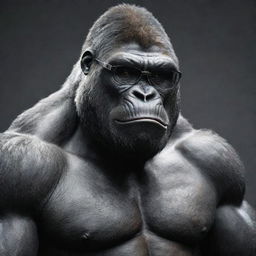 A robust and muscular gorilla with a sci-fi theme wearing sleek, futuristic reading glasses.