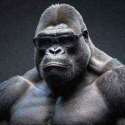 A robust and muscular gorilla with a sci-fi theme wearing sleek, futuristic reading glasses.