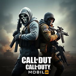 A dynamic 'Call of Duty Mobile' poster featuring the iconic characters Ghost and Urban Tracker