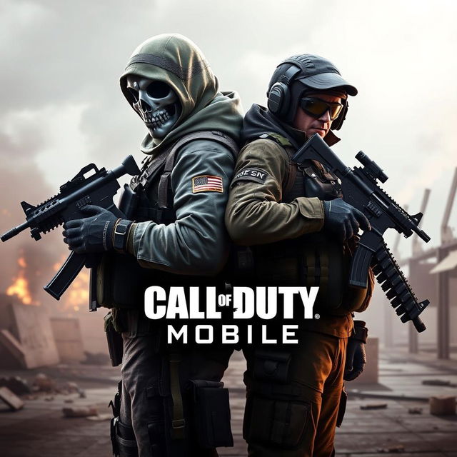 A dynamic 'Call of Duty Mobile' poster featuring the iconic characters Ghost and Urban Tracker