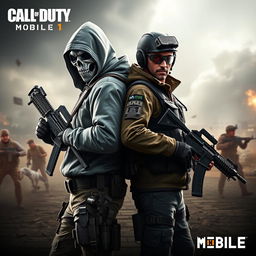 A dynamic 'Call of Duty Mobile' poster featuring the iconic characters Ghost and Urban Tracker