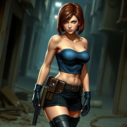 A realistic depiction of Jill Valentine from Resident Evil 3 in her classic 1999 outfit