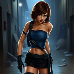 A realistic depiction of Jill Valentine from Resident Evil 3 in her classic 1999 outfit