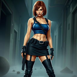 A realistic depiction of Jill Valentine from Resident Evil 3 in her classic 1999 outfit