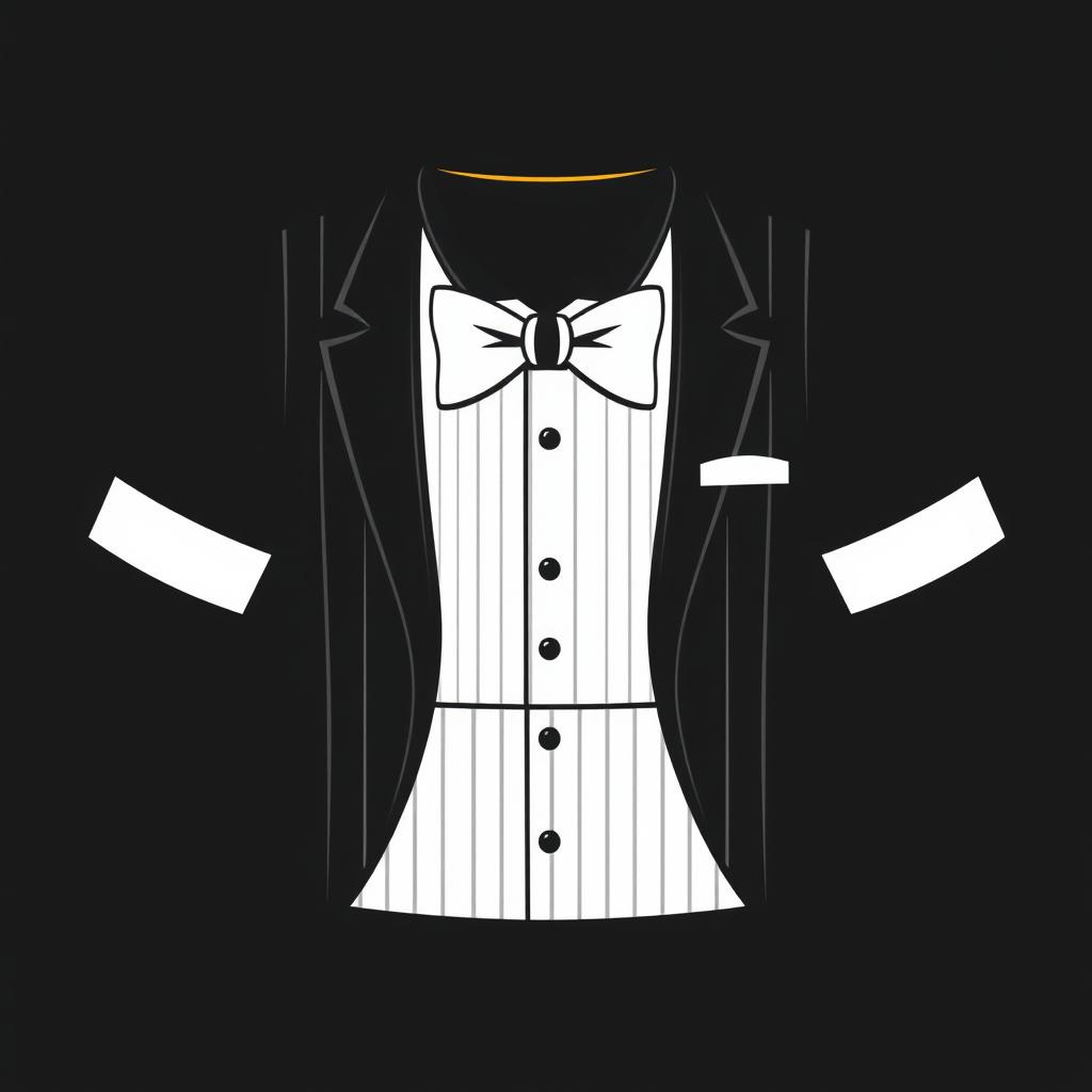 A stylish and elegant t-shirt design for a waiter, featuring classic and sophisticated elements such as a minimalist bowtie graphic, subtle pinstripe patterns, and a refined color palette including black, white, and grey