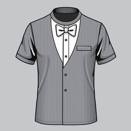 A stylish and elegant t-shirt design for a waiter, featuring classic and sophisticated elements such as a minimalist bowtie graphic, subtle pinstripe patterns, and a refined color palette including black, white, and grey