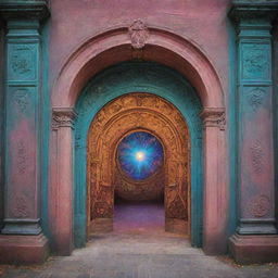 A fascinating portal swirling with vibrant colors depicting different eras and epochs, like a gateway to time travel.