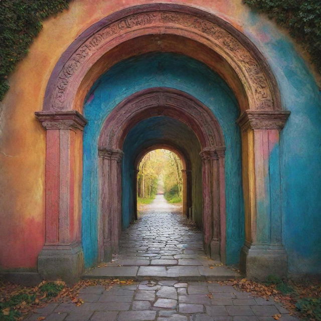 A fascinating portal swirling with vibrant colors depicting different eras and epochs, like a gateway to time travel.