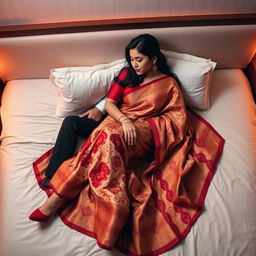 A stylish and intimate scene featuring a Thai woman and her boyfriend on a bed