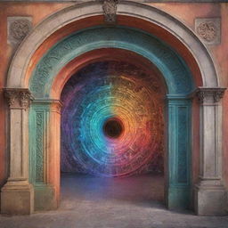 A fascinating portal swirling with vibrant colors depicting different eras and epochs, like a gateway to time travel.