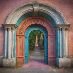 A fascinating portal swirling with vibrant colors depicting different eras and epochs, like a gateway to time travel.