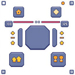 A pixel art style UI interface for a clicker game developed in Unity, set against a white background