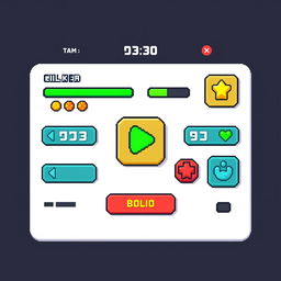 A pixel art style UI interface for a clicker game developed in Unity, set against a white background