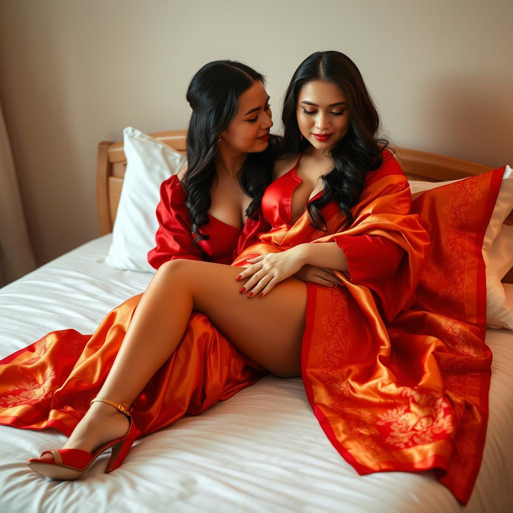 A sensual and enchanting scene featuring a voluptuous Thai woman with her boyfriend on a bed