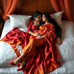 A sensual and enchanting scene featuring a voluptuous Thai woman with her boyfriend on a bed