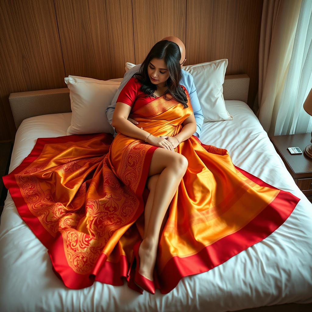 A sensual and enchanting scene featuring a voluptuous Thai woman with her boyfriend on a bed