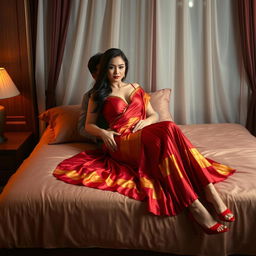 A sultry and alluring scene featuring a voluptuous Thai woman with her boyfriend on a bed