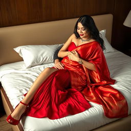 A sultry and alluring scene featuring a voluptuous Thai woman with her boyfriend on a bed